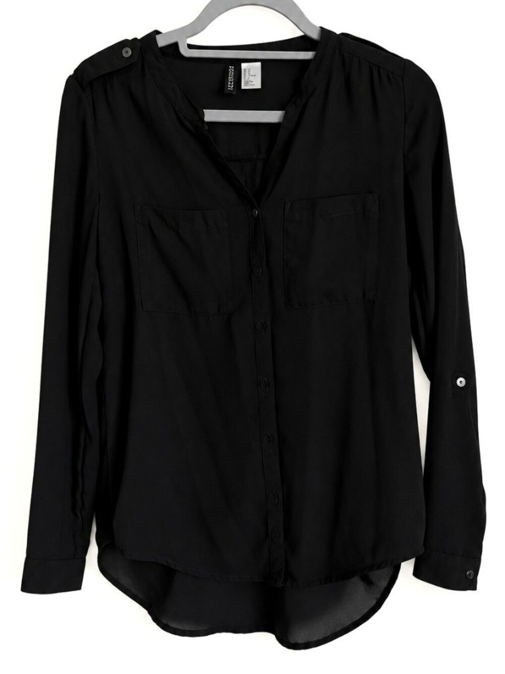 H&M Divided Black Roll Tab Utility Blouse US 2